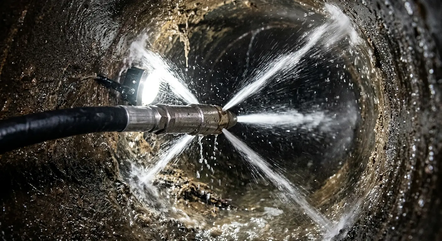 High-pressure hydro jetting nozzle cleaning sewer pipe for Storm Drain Cleaning in Tyler